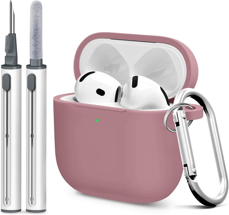 Woyinger for Airpods 4th Case Cover,Come with Cleaner Kit,Soft Skin Silicone Case Cover with Keychain,Full Protective Case for Men and Women,Compatible with AirPods 4th Generation Case,Bean Pink - Image 1